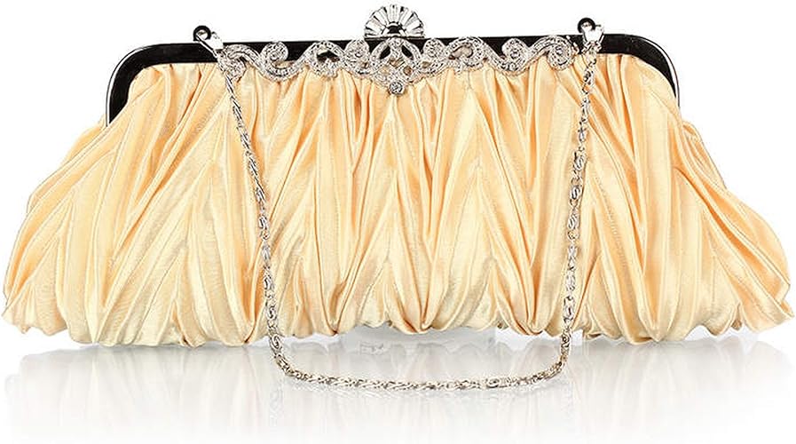 Amazon 悠々企画 パーティー 結婚式 披露宴 二次会 サテン プリーツ クラッチ バッグ パーティー バッグ コンパクト ミラー 付き シャンパンゴールド 悠々企画 パーティーバッグ