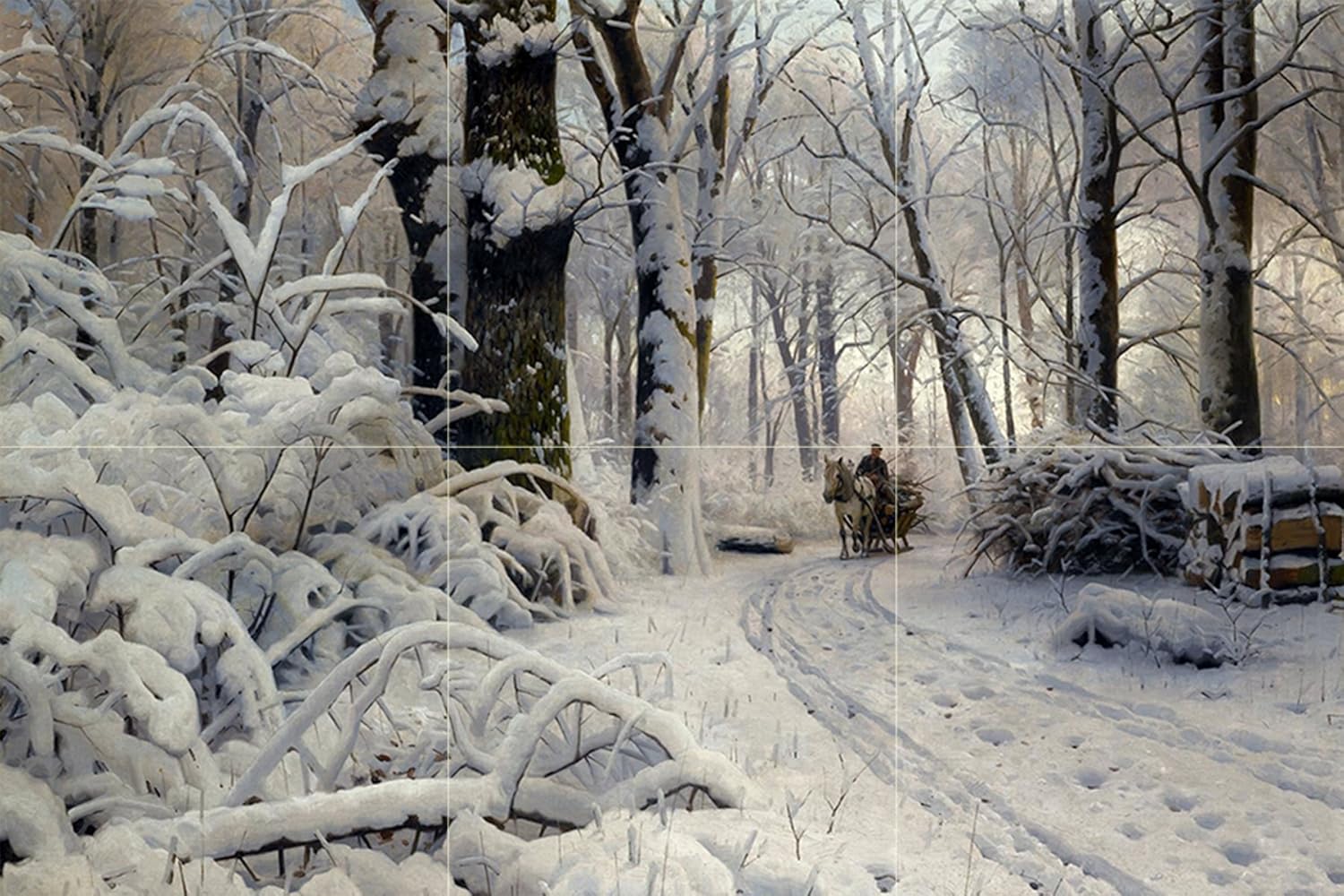 FOREST IN WINTER by P. Monsted snow Tile Mural Kitchen Backsplash Marble Ceramic - Picture 4 of 14
