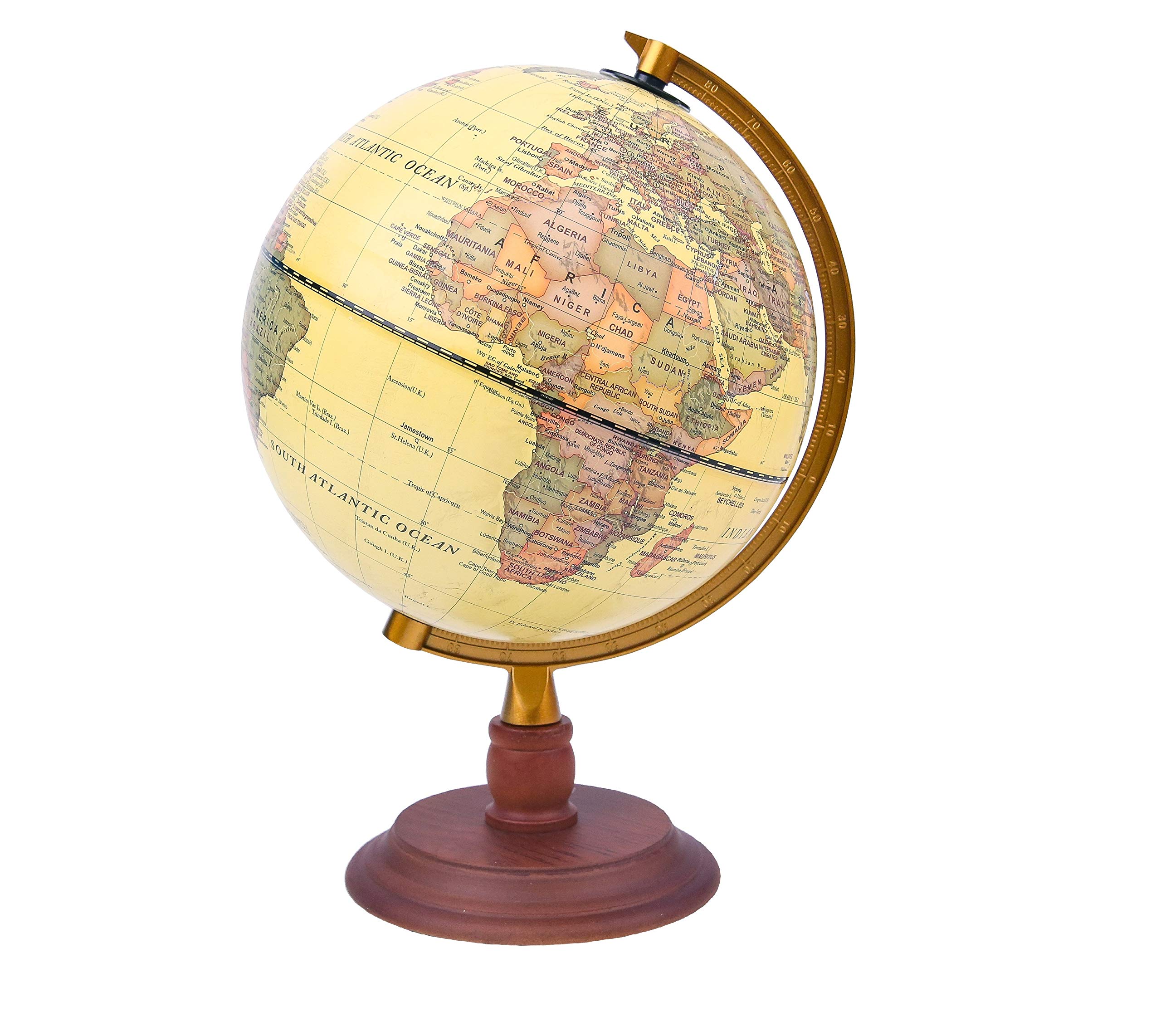 EXERZ 20cm Antique Globe With a Wood Base - World Globe Rotating Vintage Decorative - Dia 20cm — image 1