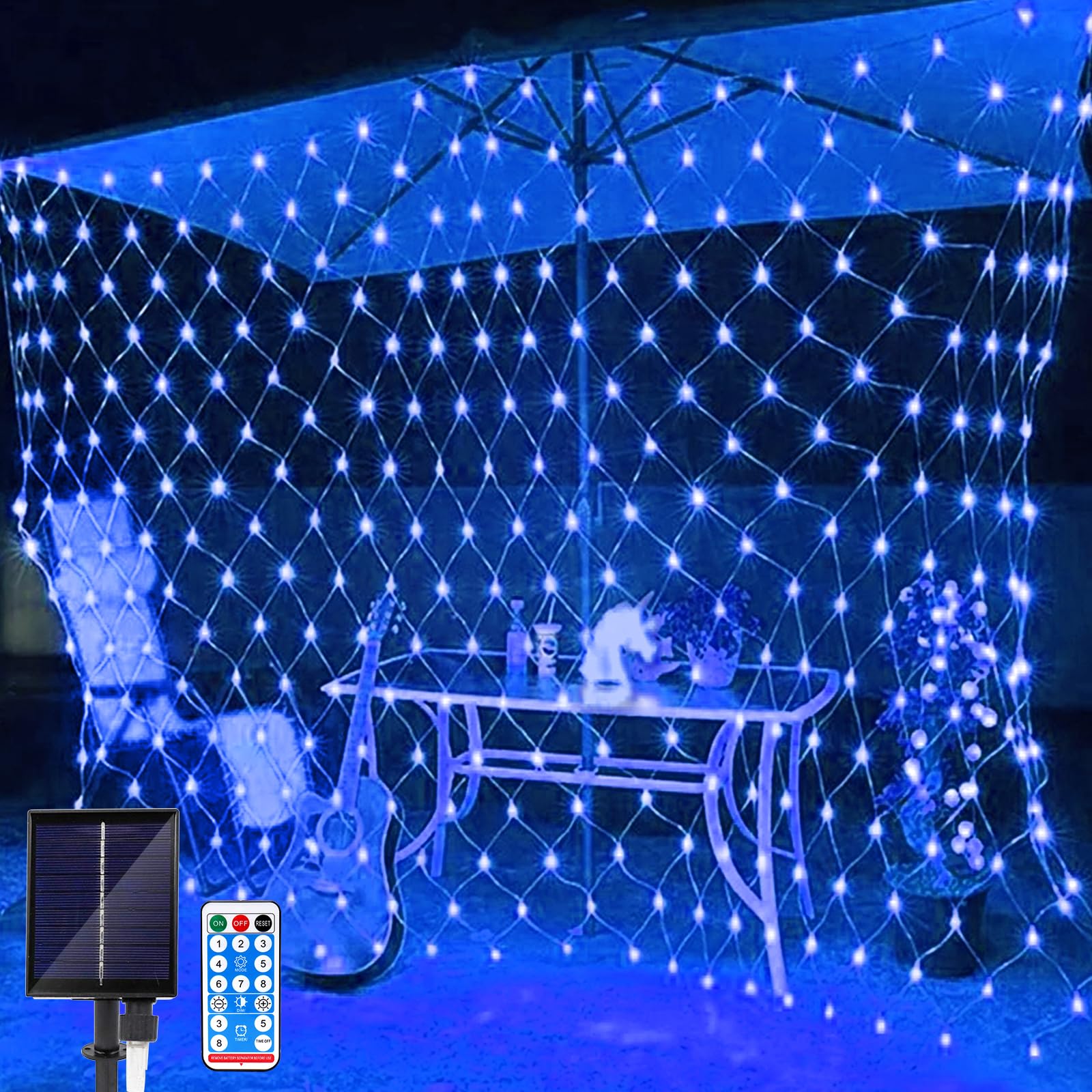 Micacorn Solar Net String Lights Christmas Lights 2 x 3M Mesh Fairy String Lights 8 Modes 198 LEDs Net Light with Remote Weatherproof Curtain Lights for Garden Wedding Party Christmas Decorations