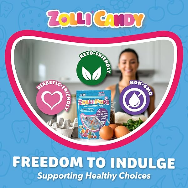 ZOLLIPOPS CLEAN TEETH POPS SUGAR FREE CANDY WITH XYLITOL, DYE-FREE LOLLIPOPS – KETO & DIABETIC-FRIENDLY, DENTIST-APPROVED TREATS FOR KIDS (NATURAL FRUIT FLAVORS, 8 OZ)