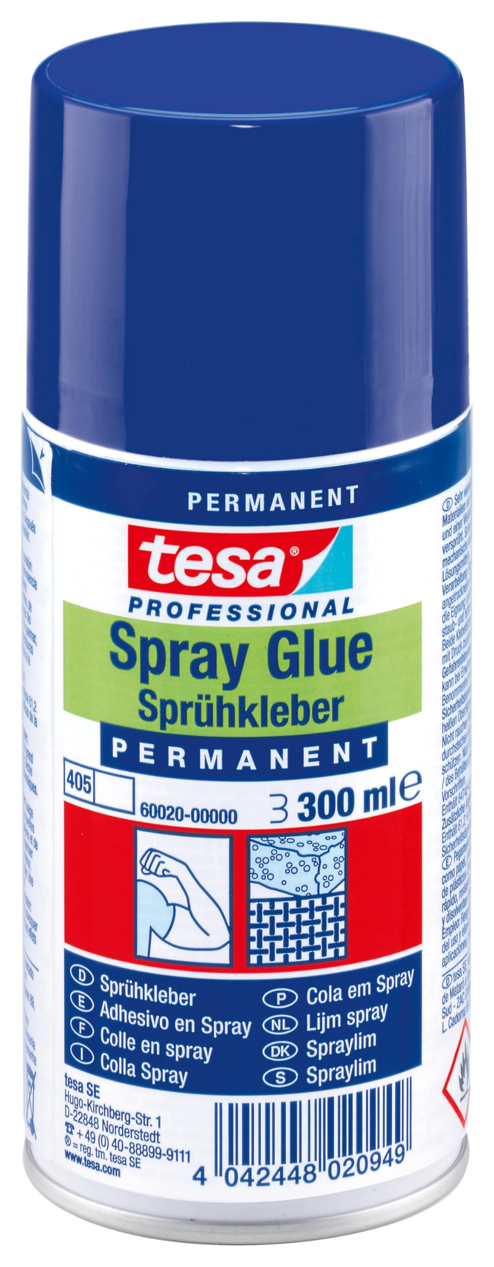 tesa Spray Glue Permanent - Strong Spray Adhesive for Light to Medium-Weight Materials with Smooth to Uneven Surfaces - Silicone Free - 300 ml