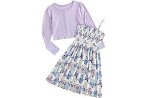 JiAmy Girl Spaghetti Strap Dress and Cardigan 2pcs Sets Toddler Summer Sleeveless Butterfly Floral A-line Dresses 3-12 Years