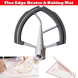 WECATION Flex Edge Beater Paddle Blade for Kitchenaid 6 Quart Bowl Lift Stand Mixer Gift Baking Mat