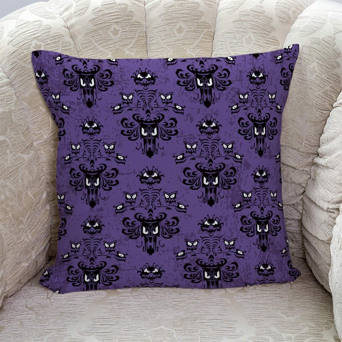 Decorative Throw Pillow Cover Happy Halloween Haunted Building Monster Mansion Design Pillow Case Square Cushion Cover Super Soft Brushed Fabric Pillowcase for Home Couch Sofa Bed, 18" x 18"