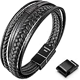 Speroto Mens Bracelet, Adjustable Mens Leather Bracelet with Stainless Steel Clasp, Multi-Layer Braided Genuine Leather Bracelet for Men and Women