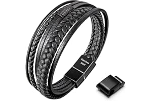 Speroto Mens Bracelet, Adjustable Mens Leather Bracelet with Stainless Steel Clasp, Multi-Layer Braided Genuine Leather Bracelet for Men and Women