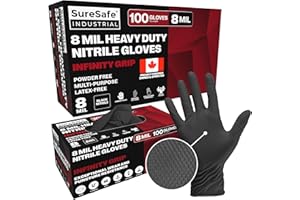 SURESAFE Industrial Grade Disposable Nitrile Gloves, 8 Mil Black, M-XXL, Food Grade, Mechanics Gloves