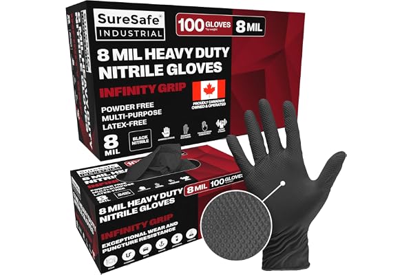 SURESAFE Industrial Grade Disposable Nitrile Gloves, 8 Mil Black, M-XXL, Food Grade, Mechanics Gloves