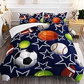 BailiPromise Boys Sports Comforter Set Full Football Baseball Basketball Soccer Tennis Bedding Set for Teens Kids Blue Star Comforter 3 Piece Bedroom Decor 2 Pillowcases Lightweight Microfiber