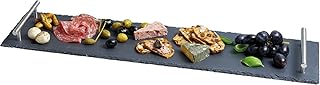 Artesà, Serviertablett/Servierplatte aus Schiefer mit Gebürsteten Metallgriffen, Partyplatte für Belegte Brötchen, Antipasti und Vorspeisen und zum Auftischen auf Dinnerpartys, 60 x 15 cm
