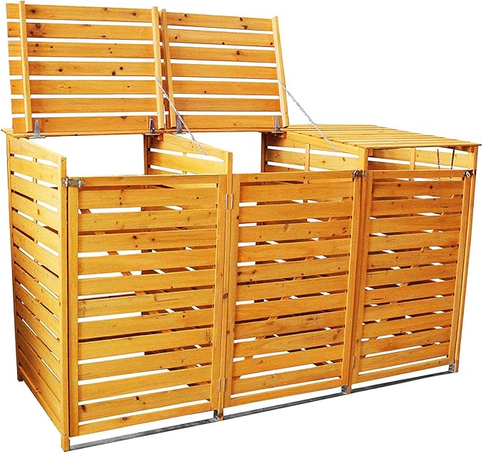 Triple Wheelie Bin Storage Wooden Store Cover Garden Rubbish Dustbin 3