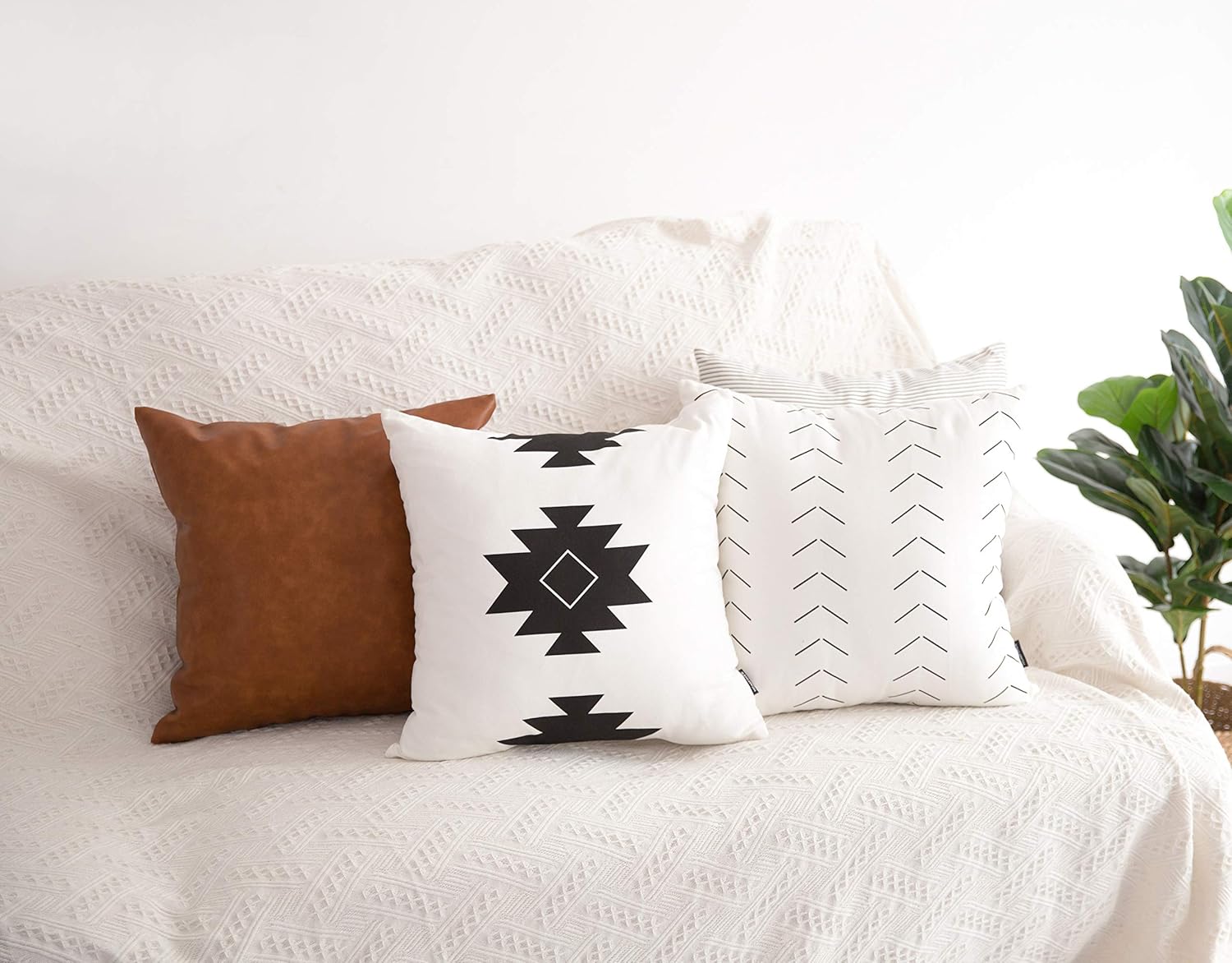 HOMFINER Decorative Throw Pillow Covers for Couch, Set of 6, 100% Cotton Modern Design Stripes Geometric Bed or Sofa Pillows Case Faux Leather 18 x 18 inch: Home & Kitchen