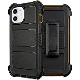 for Defender Phone Case iPhone 12 Case with Belt Clip, for Shockproof iPhone 12 Case Heavy Duty Rugged, 2 Layers of Sturdy for iPhone12 Cases, Military-Grade Cover for iPhone12Case Black & Orange