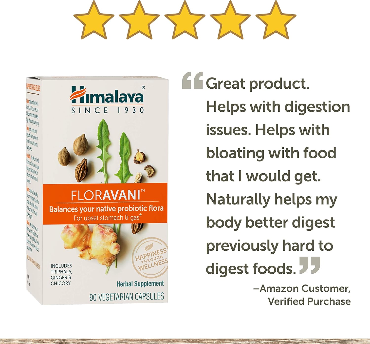 Himalaya FlorAvani, The Plant-Based Alternative to Probiotics Relieves Gas, Nausea, Heartburn & Bloating with Triphala, Chicory & Ginger. 271 mg, 90 Caps, 1 Month Supply: Health & Personal Care