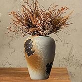 11" Large Handcrafted Ceramic Vase - Vintage Rustic Iron Glaze Pattern Farmhouse Flower Vase for Home Decor, Decorative Vase for Living Room Dining Table Fireplace Bookshelf Office