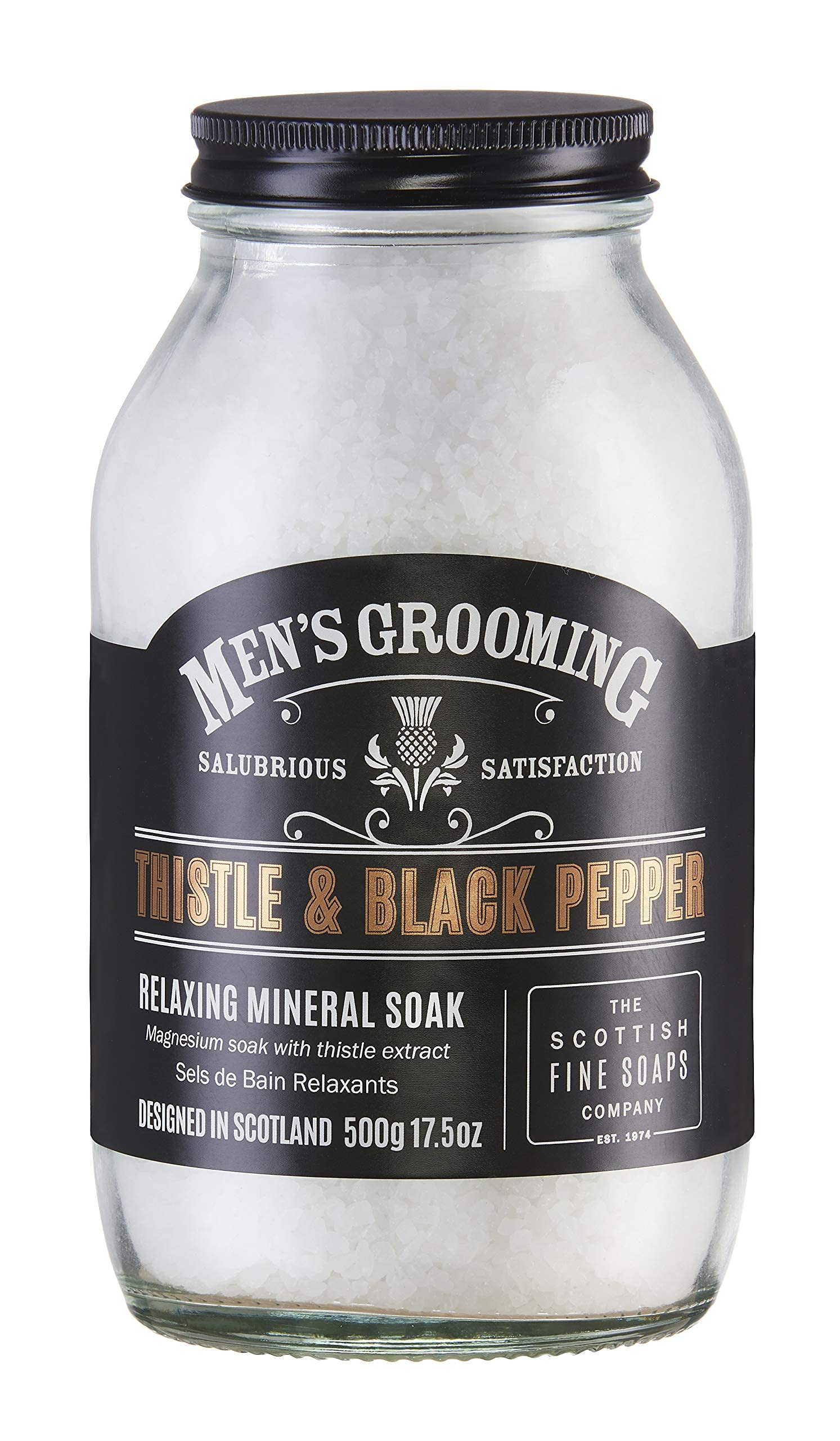 Scottish Fine Soaps - Thistle & Black Pepper Mineral Muscle Soak - Relaxing Mineral Soak - Magnesium Bath Salts - Vegan Friendly - Paraben-Free - 500g