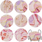 8 Pcs Diamond Art Coasters with Holder Cork Pads, DIY Pink Marble Ocean Diamond Art Dots Painting Coasters Kits for Adults Be