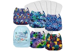 Mama Koala 1.0 Cloth Diapers for Babies, 6 Pack with 6 Microfiber Cloth Diaper Inserts - One Size Washable and Reusable Pocket Diapers for Newborns and Toddlers (Fantasy World)