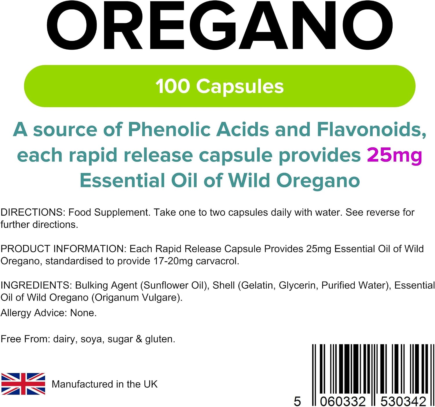 Lindens Oregano Oil 25mg, 100 Capsules, UK Made, Natural Source of Phenolic Acids and Flavonoids, Origanum Vulgare - Image 4