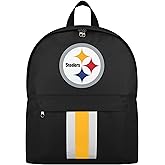FOCO NFL Officially Licensed Team Color Primary Logo Solid Stripe Football School Bag Travel Backpack - Pittsburgh Steelers - Black