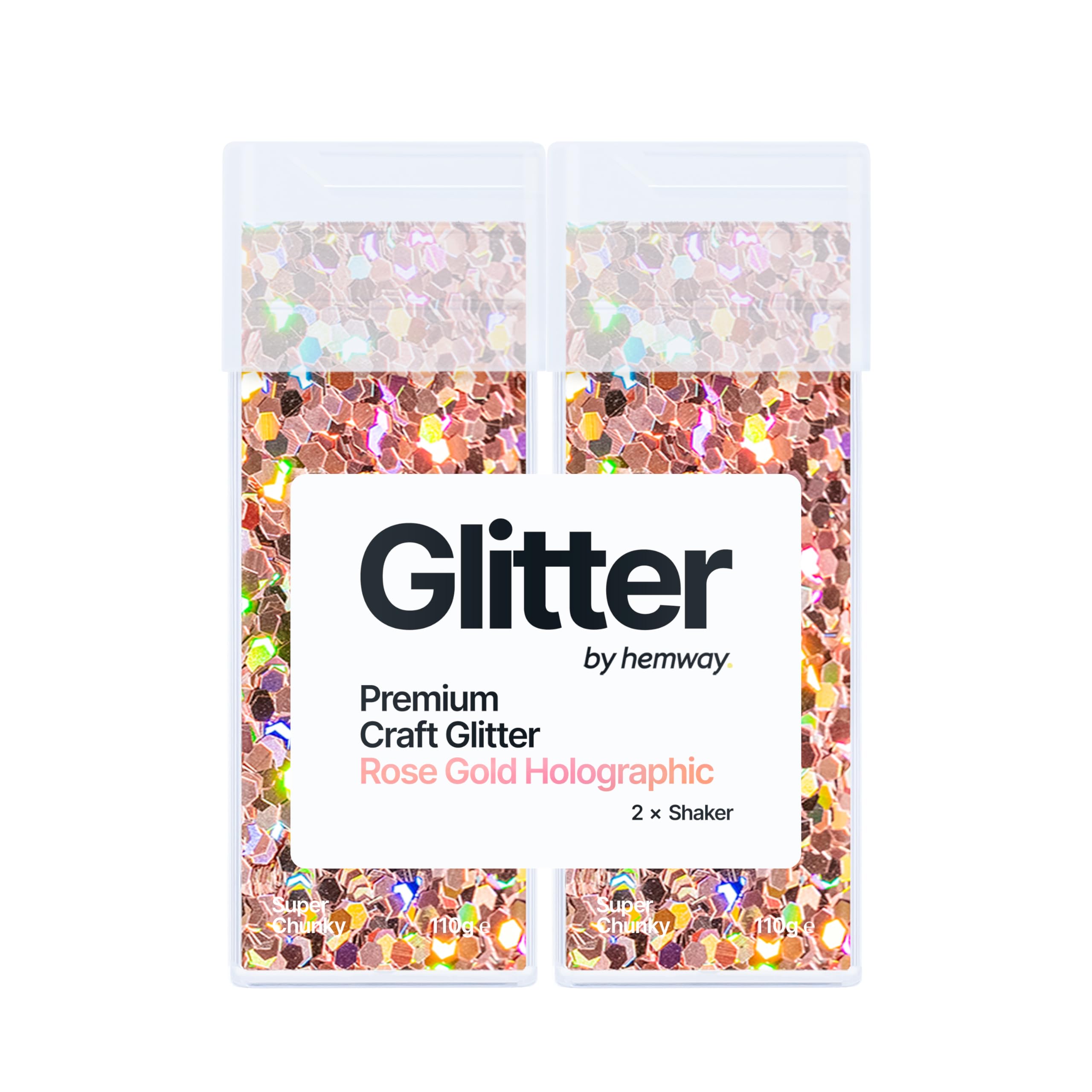 Hemway Glitter Shaker Rose Gold Holographic 110g x2 Pack Super Chunky, Craft Glitter Shakers for Resin & Epoxy Crafts, Christmas Art Supplies, Nail, Body, Face, Eye, Festival, Crafting, Slime, Sparkle