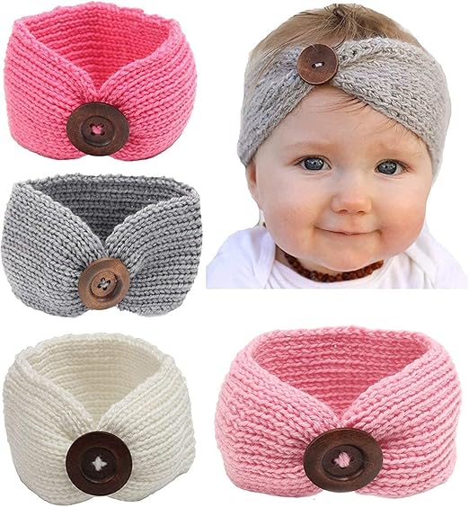 Amazon Co Jp ベビー赤ちゃん女の子ニットヘアーバンド暖かいカヘッドバンド 可愛いヘアアクセサリー 4pcs グレー ホワイト ピンク ローズレッド 服 ファッション小物