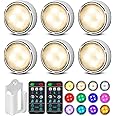 TECOMLIGHT Puck Lights with Remote Control, Battery Operated Wireless Under Cabinet Lighting, Stick on Tap Push Lights for Kitchen, Shelf, 6 Pack - White