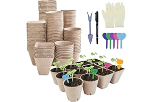 STINGMON 160 Pack 3.15 Inch Peat Pots Plant Starters for Seedling, Biodegradable Seed Starter Pots Kits, Garden Germination Nursery Pots with 20 Pcs Plant Labels, Sticky Traps, Transplant Tools & Rubber Gloves