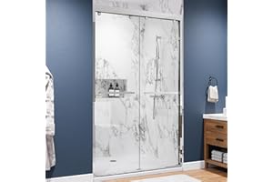 TUYOHW 44-48 in. W x 75 in. H Double Sliding Shower Door, Chrome Semi-Frameless Glass Shower Door with 5/16 in. Tempered Clear Glass, Easy to Clean & Easy to Install