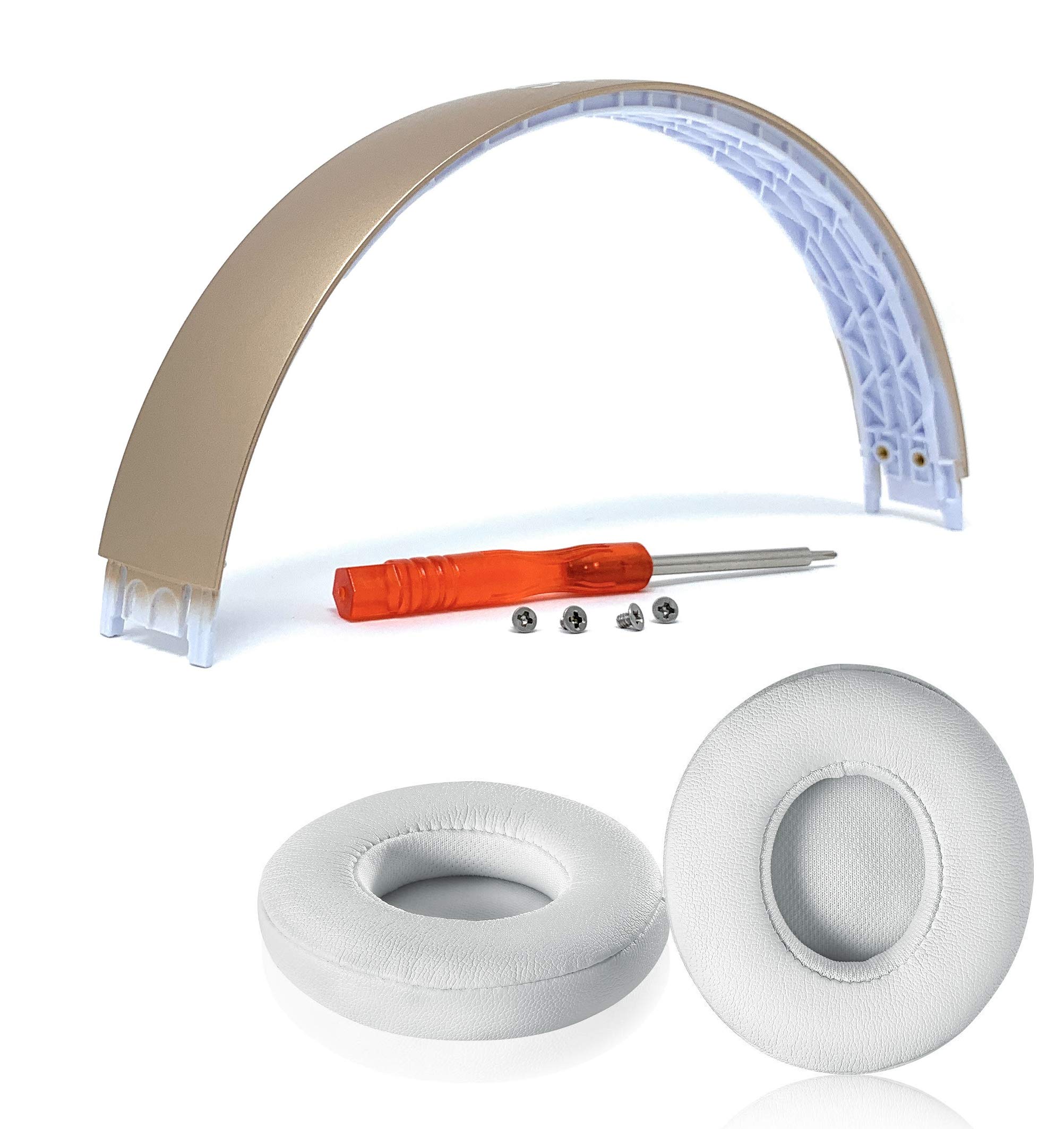 Solo3 Earpads + Top Headband Repair Kit Parts for Beats Solo 3 Wireless and Solo 2 Wireless Headphones (Gold Headband+White Earpads)