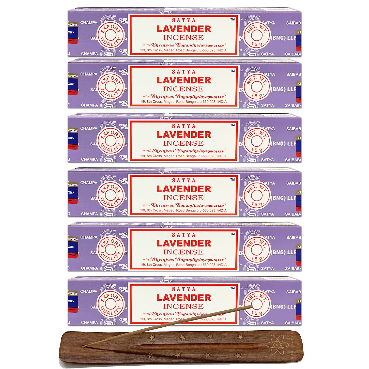 Satya Lavender Incense Sticks - 6 Pack of Fragrances With Nakshatra Incense Stick Holder | Each Box 15g Joss Stick Long Burning House Aroma Hex | For Meditation Yoga Aromatherapy By Nakshatra®