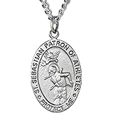 WJH Track Saint Sebastian Pewter Medal on 24 Continuous Chain, Double-Sided Medal