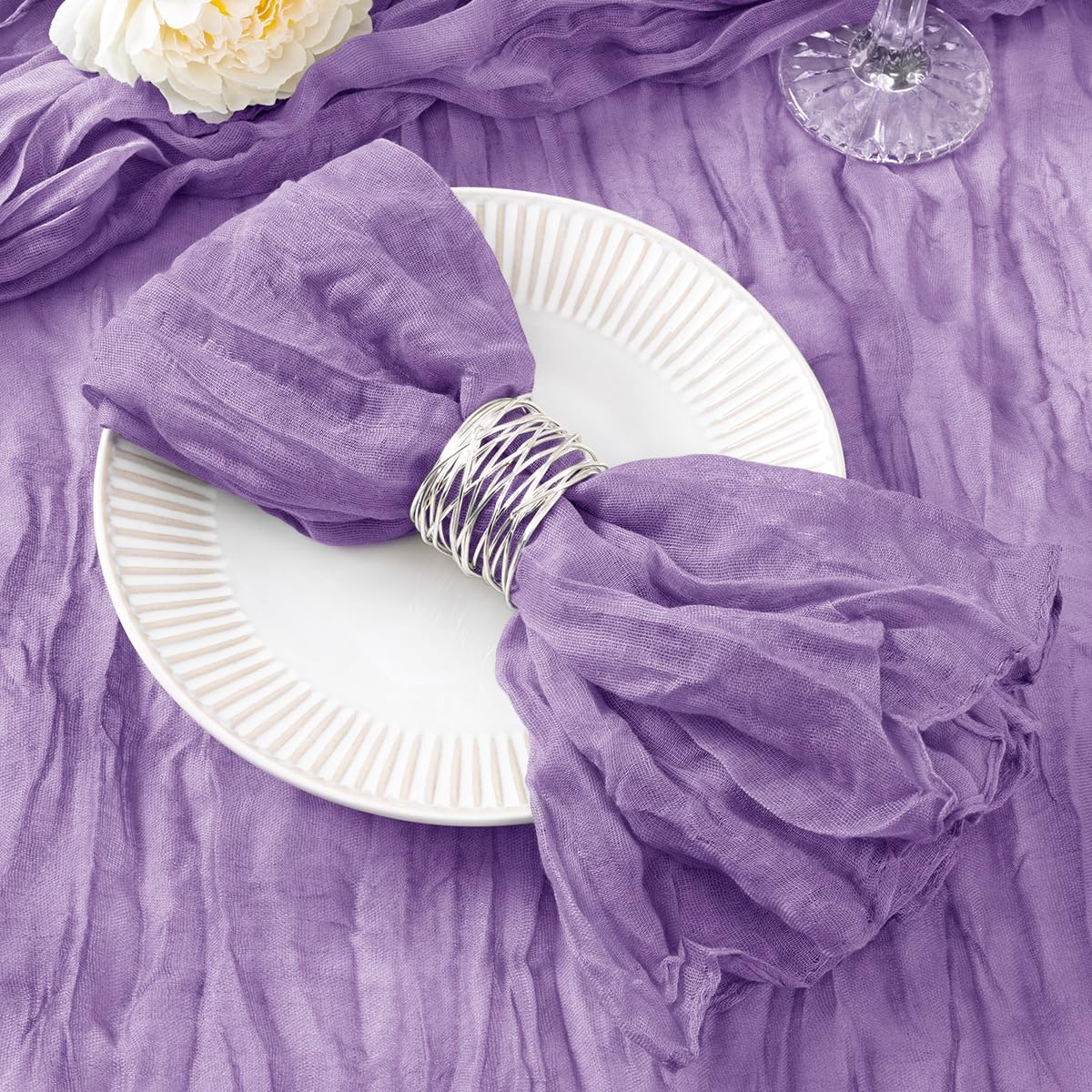 Photo 1 of DeZerlor 50 Pack Lavender Purple Cheesecloth Napkins Fall Thanksgiving Cloth Napkins Set of 50 Dinner Table Napkins Bulk 21x21 Inches for Thanksgiving Wedding Bridal Shower Baby Shower Xmas Party