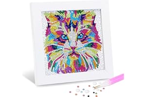 Sloikey 5D Diamond Art Kits for Kids with Wooden Frame Arts and Crafts for Kids Aged 6-12 Diamond Dots Painting (S-cat Color)