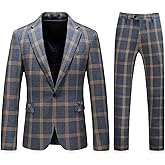Mens Plaid Suit Slim Fit 2 Piece Casual Tuxedo Suit for Men Formal Blazer Pants Tuxedo Set for Wedding Business Party