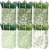 JarThenaAMCS 60Pcs Sage Green Wildflower Paper Gift Bag with Tissue Paper Floral Treat Bags with Handles Candy Goodie Bags for Baby Shower Birthday Wedding Christmas Party Favors Supplies
