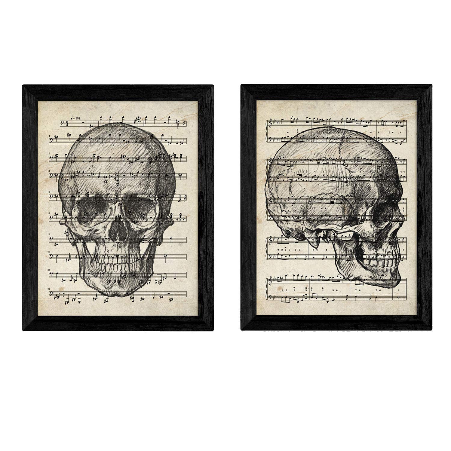 Pack Two vintage skulls score sheets. A4 - Unframed. 250 Gr