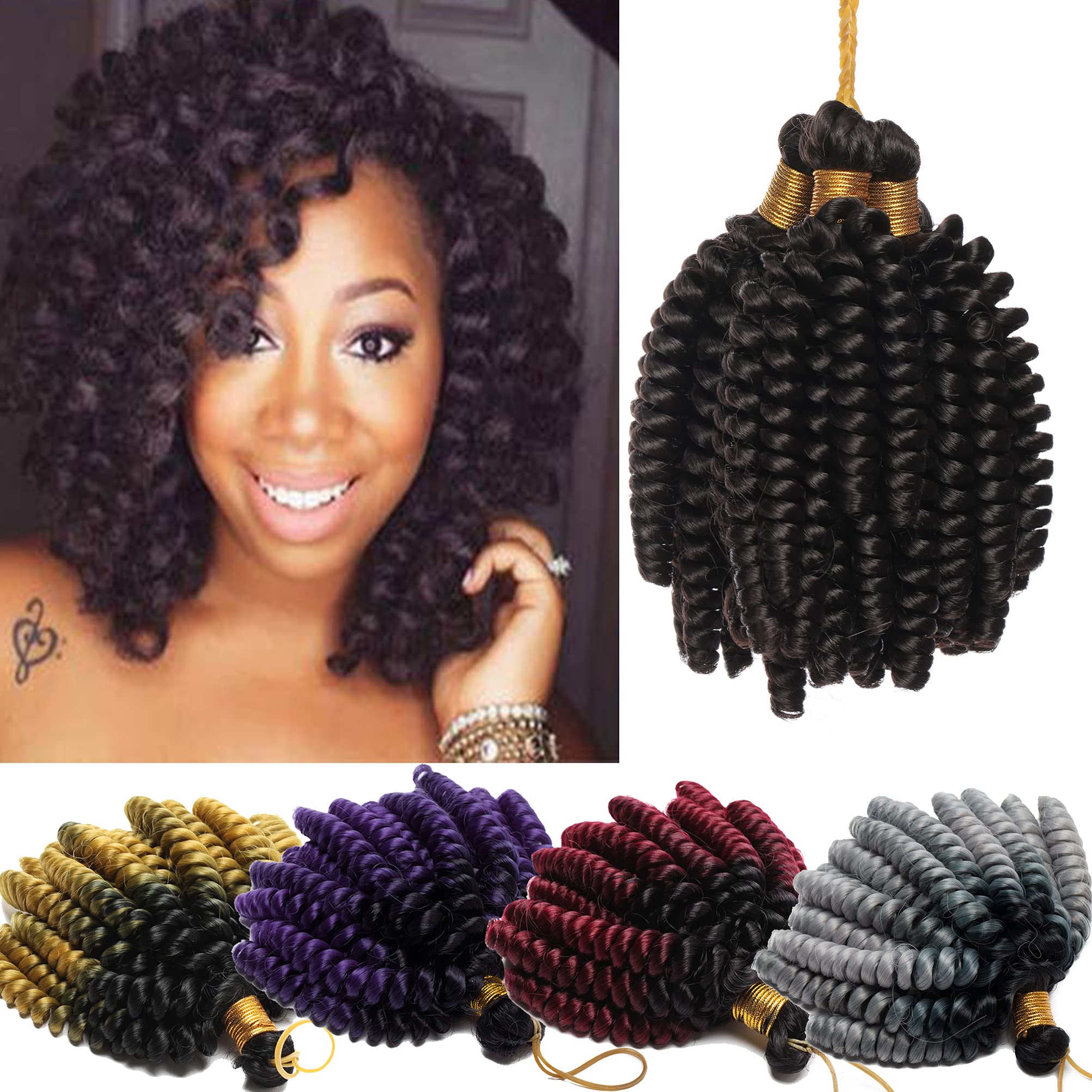 Jamaican Bounce Crochet Hair Jumpy Wand Curl Short Curly Braids Synthetic Crochet Braiding Hair Extensions Twist Braid Hair 6 inch 3 Bundles Medium Brown