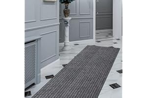 FREADEM Runner Rugs 2' x 6' Indoor Outdoor Carpet Runner, Area Rugs with Anti-Slip Rubber Backing for Aisle Hallway Balcony Garage Entryway Stair, Grey Stripe