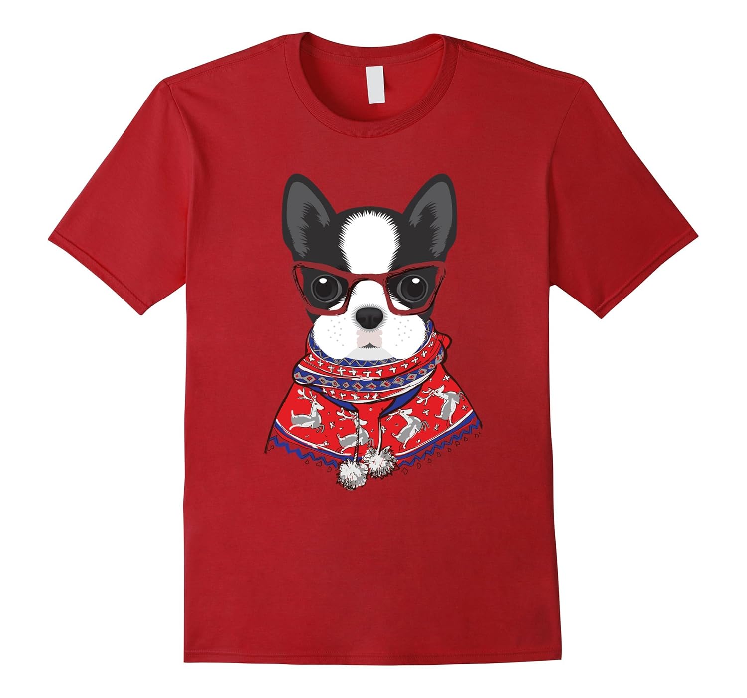 Boston Terrier in a Ugly Christmas Sweater T-shirt-Rose