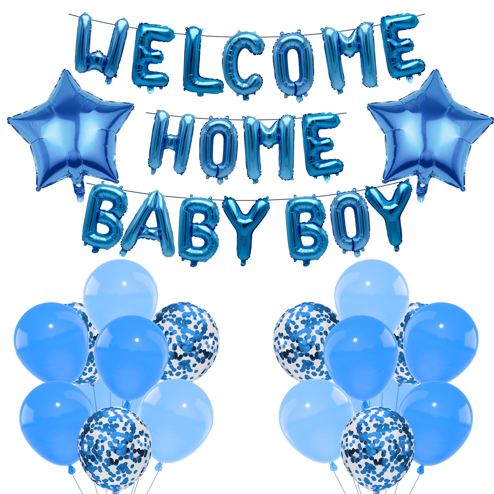 Welcome Home Decorations Baby Boy - 38 Pcs Welcome Home Baby Boy Balloon Set Blue Letter Sequined Star Balloons for Baby Shower Welcome Party