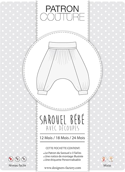 Designers Factory Pack 3 Tailles 12m 18m 24m Patron Sarouel Bebe Avec Decoupes Amazon Fr Cuisine Maison