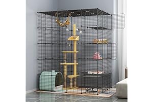 Eiiel Large Cat Cage Indoor Cat Playpen Metal Wire Kennels Crate Ideal for 1-4 Cats, 54 L x 41W x 69 H Inch, Black
