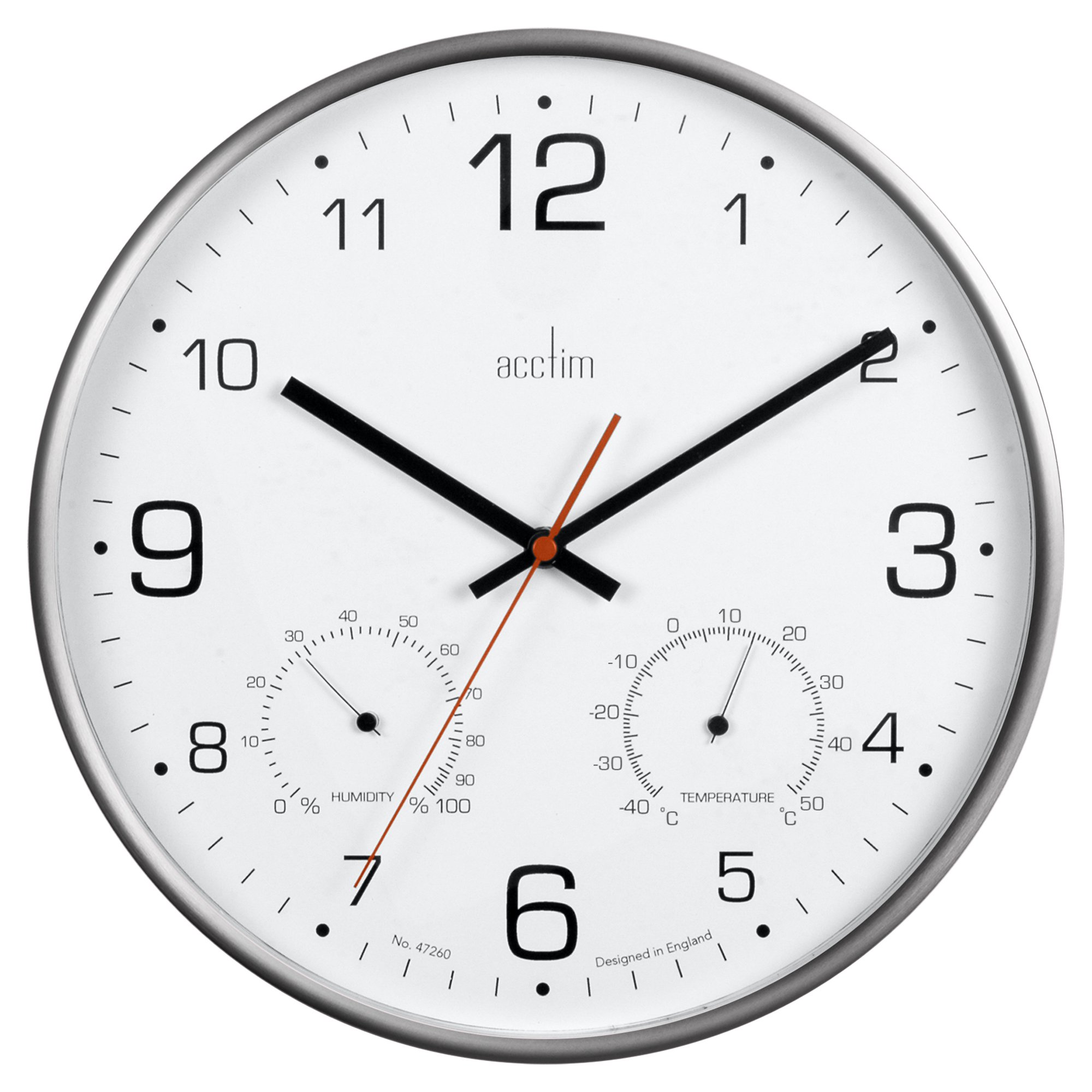 Acctim 29147 Komfort Metal Non Ticking Wall Clock with Thermometer and Hygrometer