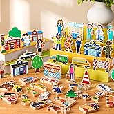 Teyva Daily 48 Pieces Wooden Community Helpers People Figures Occupations Little Blocks Professionals Classroom Educational Play Accessories Multicultural Career Social Learning Supplies