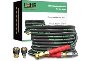 POHIR 3/8 Inch Pressure Washer Hose 25 FT with Adapter Set, 4800PSI Hot and Cold Water Max 248°F, High Tensile Wire Heavy Duty Commercial Grade Hose, 2pcs M22 14mm to 3/8 Quick Connect Accessories