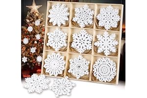 HOUISM HOUÍSM 27pcs White Wooden Snowflakes Ornaments, Unfinished Wood Cutouts Snowflakes Shaped Embellishments 4inch, Christmas Tree Hanging Ornaments for Kid's DIY Crafts and Winter Decor