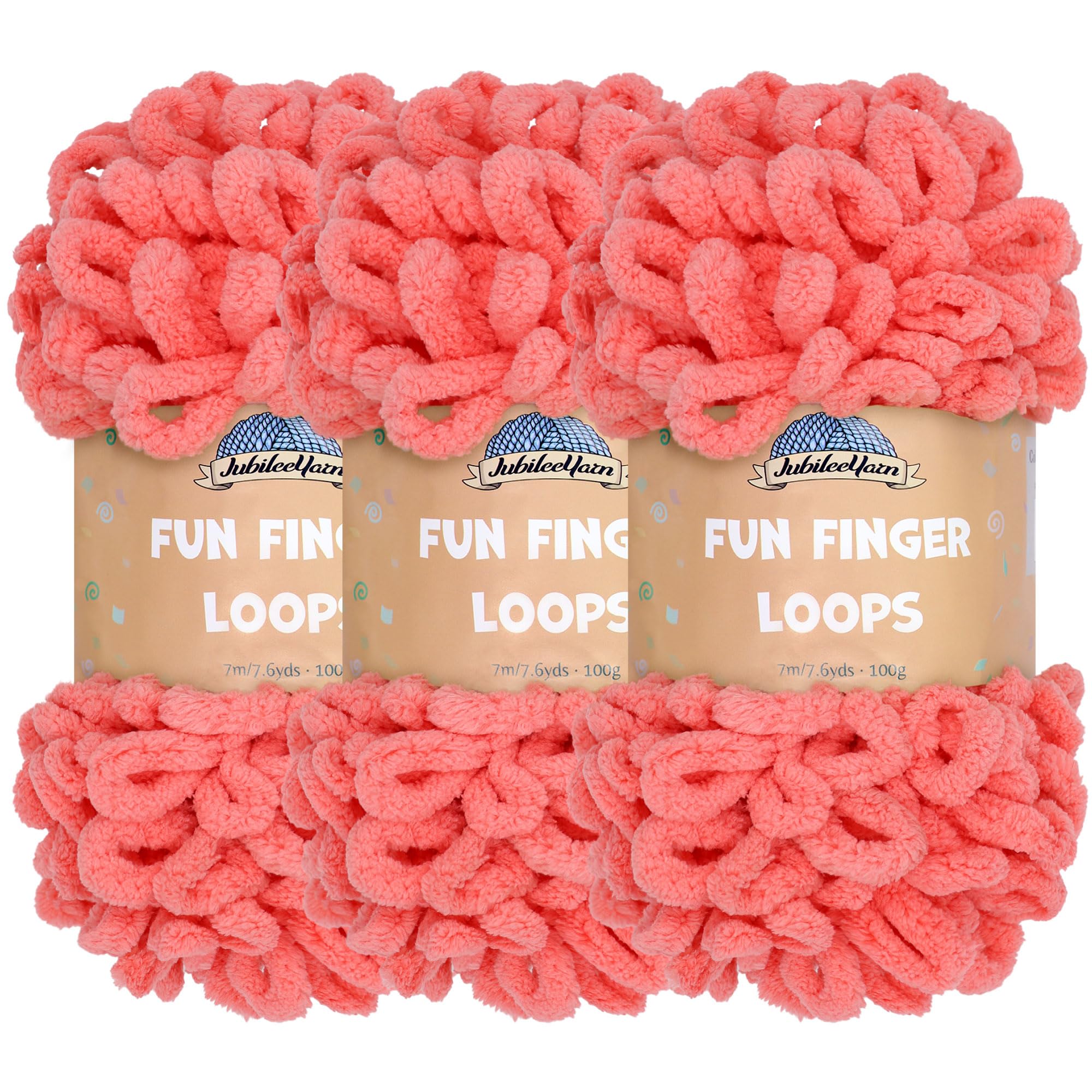JubileeYarn Fun Finger Loops Yarn - Polyester Jumbo Weight Loop Yarn - 100g/Skein - Sherbert - 3 Skeins