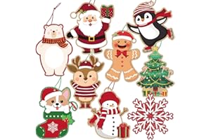 COCHIE Glitter Printed Xmas Gift Labels - 63Pcs Christmas Name Tags with String and Reindeer, Santa, Snowman Gift Labels for DIY Holiday Present Wrapping